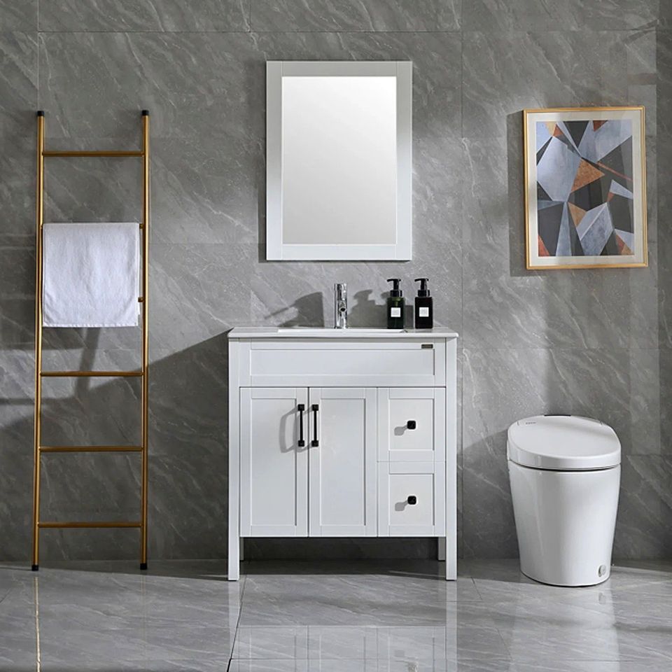 32 in. W x 18.1 in. D x 36 in. H Single Sink Bath Vanity in White with Ceramic Top and Mirror