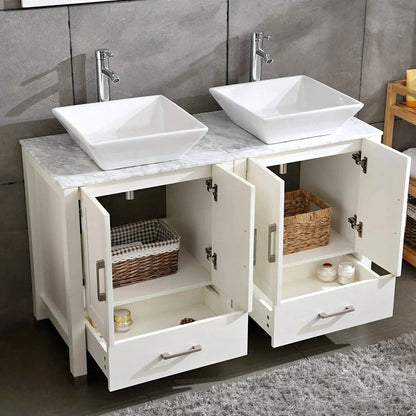 48" Double Sink Vanity White/Gray Bathroom Vanity w/ Marble Pattern Top & Mirror