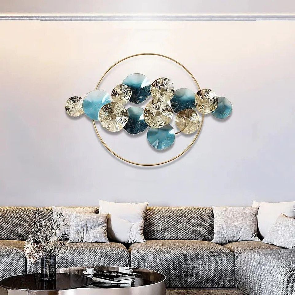 Modern Light Luxury Hollowed Leaves Metal Wall Decor in Blue