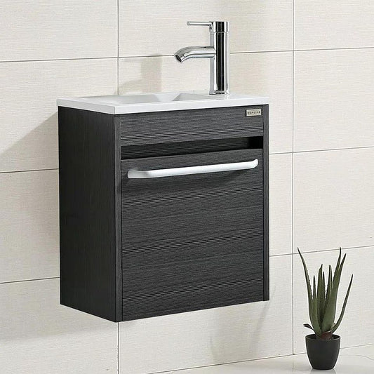 16" Floating Wall Mounted Black Vanity for Small Bathroom Single Cabinet Resin Basin Faucet