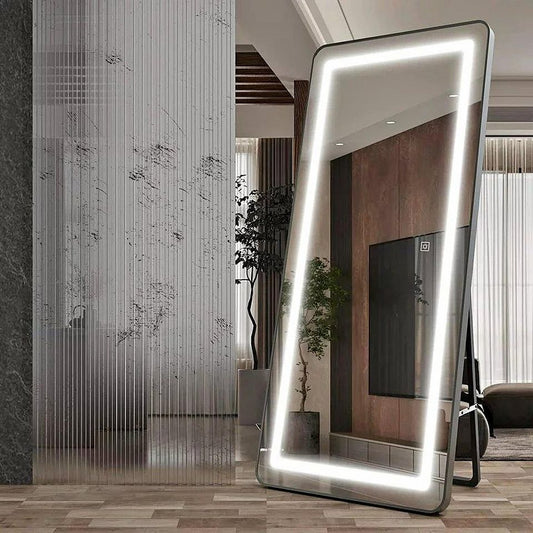 [New In Box] 71"x 32" Full Length LED Free Standing Mirror, Full Size Body Mirror Black/Gold Framed