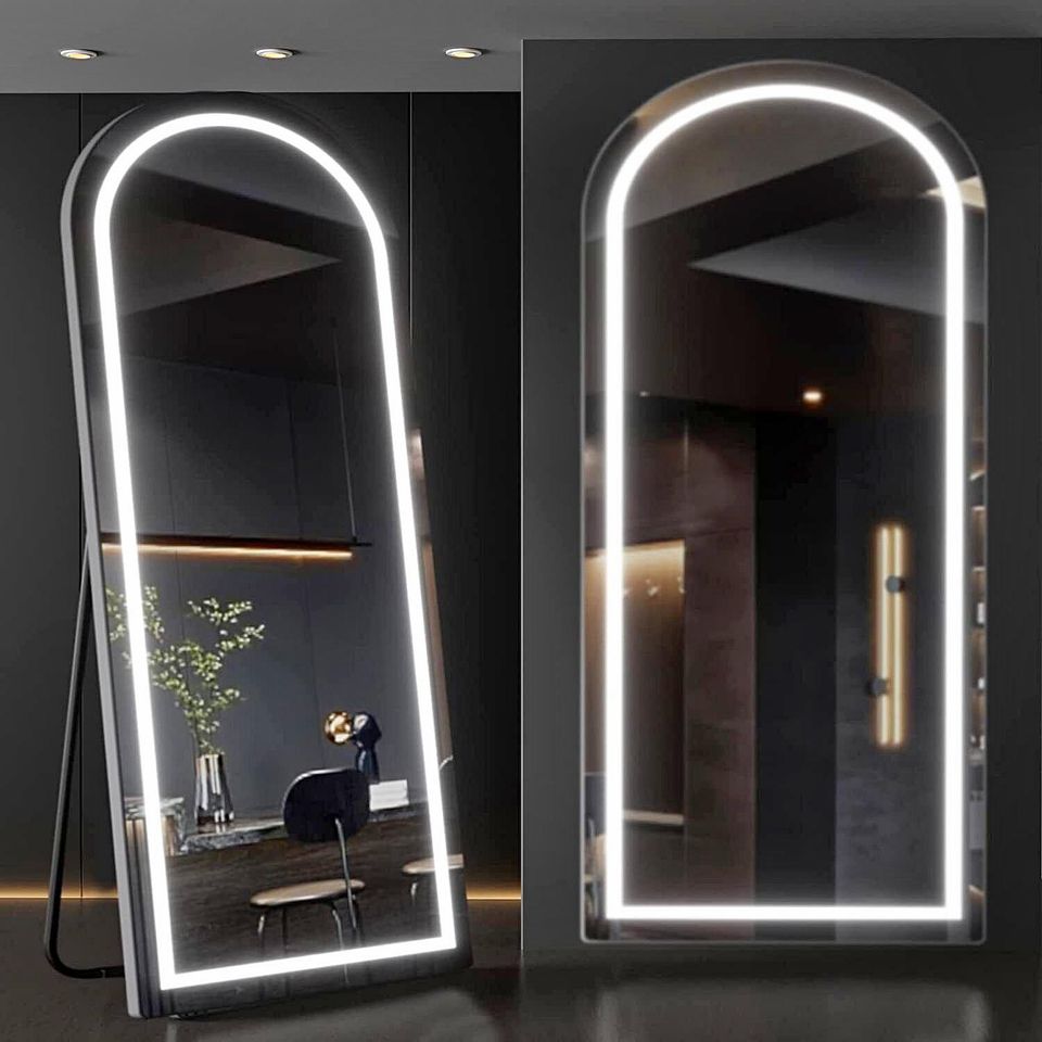 [New In Box] 71"x32" Arched LED Mirror Full Length, Free Standing, Wall Mounted Black/Gold Framed