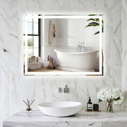 [New In Box] 36"x28" Wall Mounted 3 Colors Frameless Front-Lit LED Mirror w/ Smart Touch Button