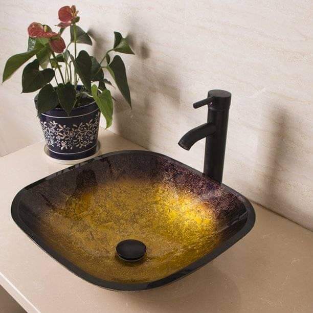 Square Bathroom Tempered Glass Bowl Vessel Sink (Pop-up Drain and Faucet Not Included)