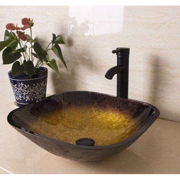 Square Bathroom Tempered Glass Bowl Vessel Sink (Pop-up Drain and Faucet Not Included)