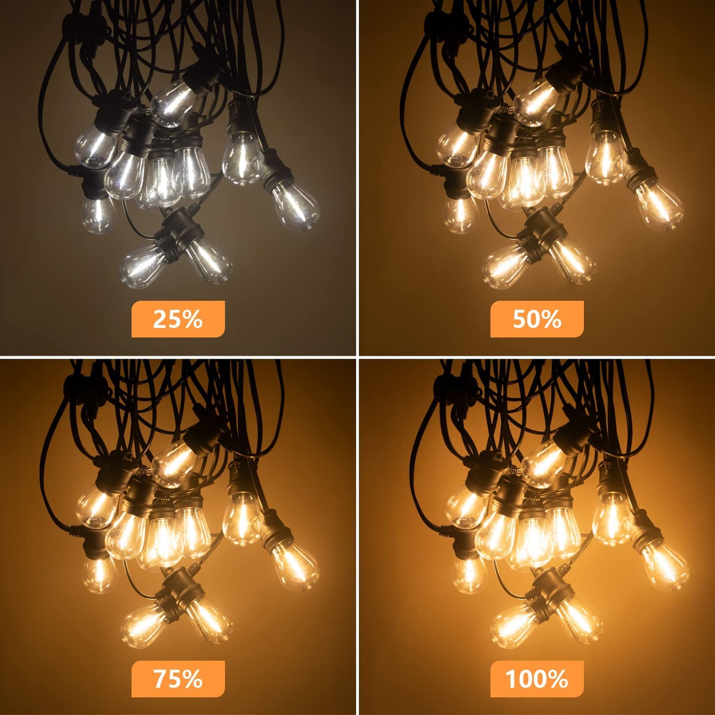 Outdoor String Lights, 48FT Patio Lights with 16 LED Shatterproof Bulbs for Outside, Backyard, Deck, Porch, Garden, Bistro, Cafe, Party-001