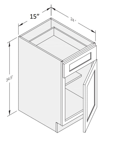 15" 1 Drawer 1 Door Plywood Solid Wood Dovetailed Joint White  Kitchen Base Cabinet