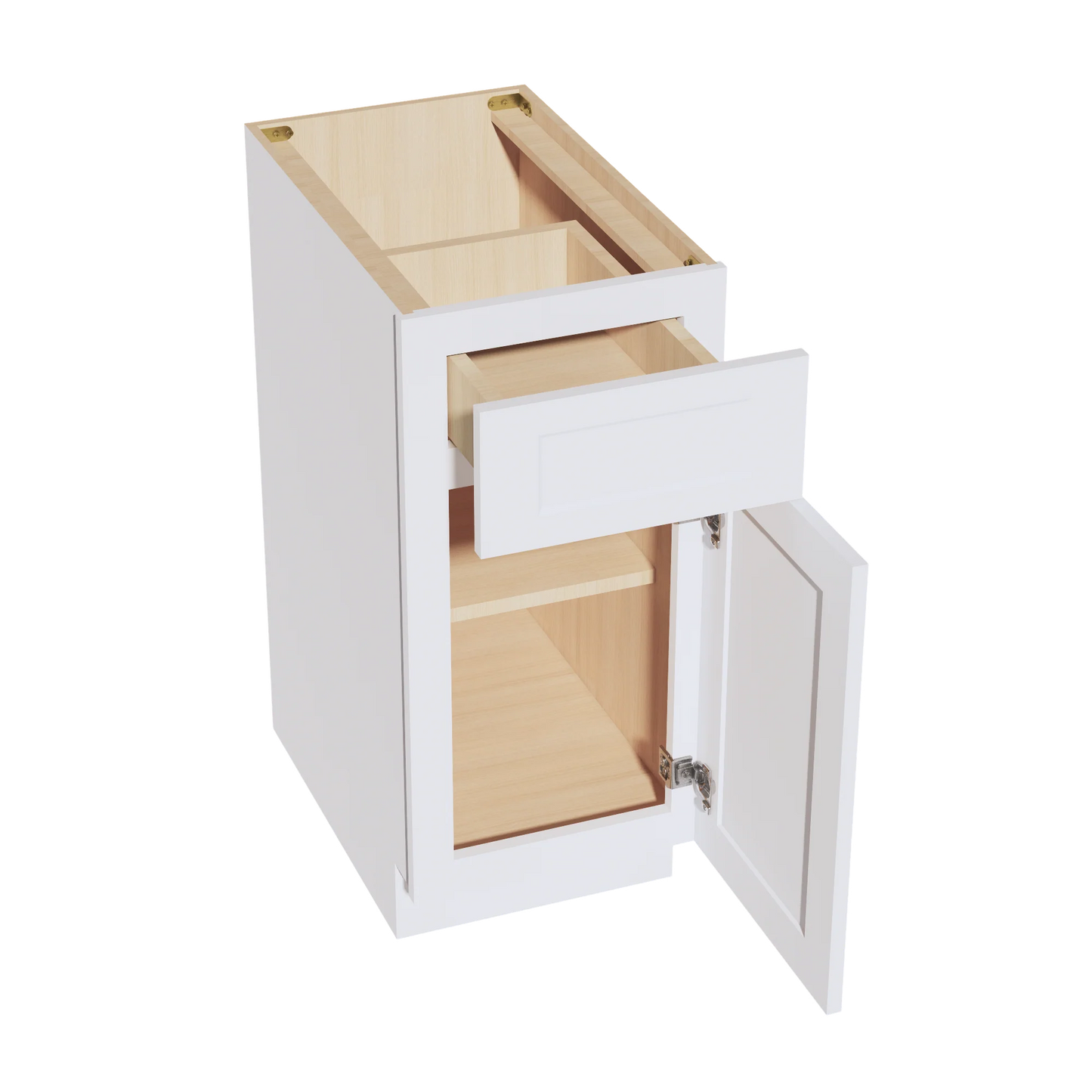 15" 1 Drawer 1 Door Plywood Solid Wood Dovetailed Joint White  Kitchen Base Cabinet