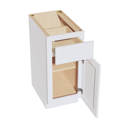 15" 1 Drawer 1 Door Plywood Solid Wood Dovetailed Joint White  Kitchen Base Cabinet