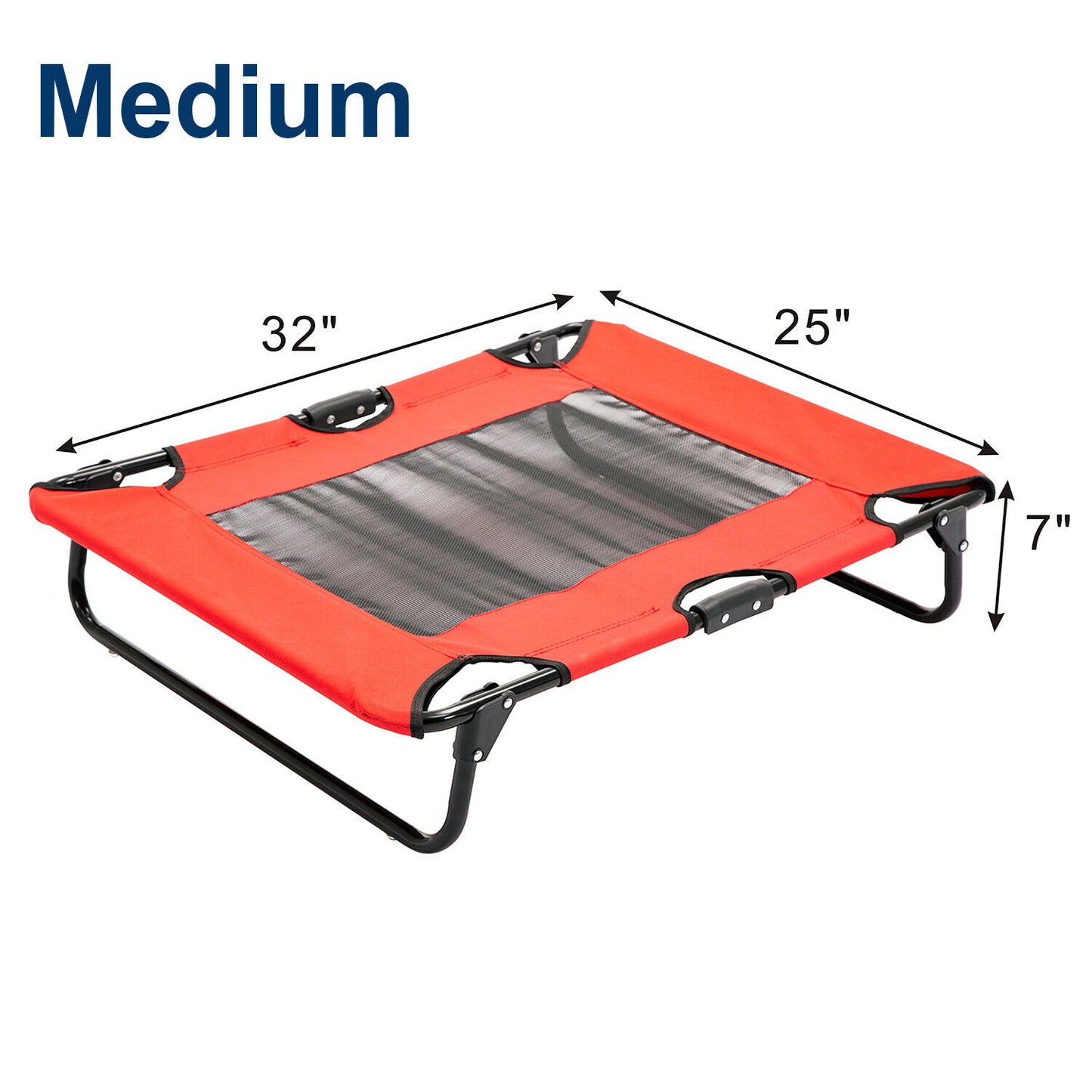 Elevated Pet Cot Dog Raised Bed In/Outdoor Breathable Camping Lounger Sleeper 32"x25"x7"